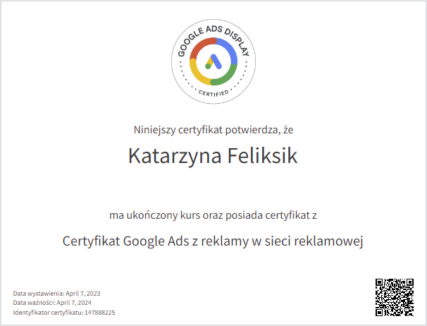 Certyfikat Google Ads z Reklamy w Sieci Reklamowej